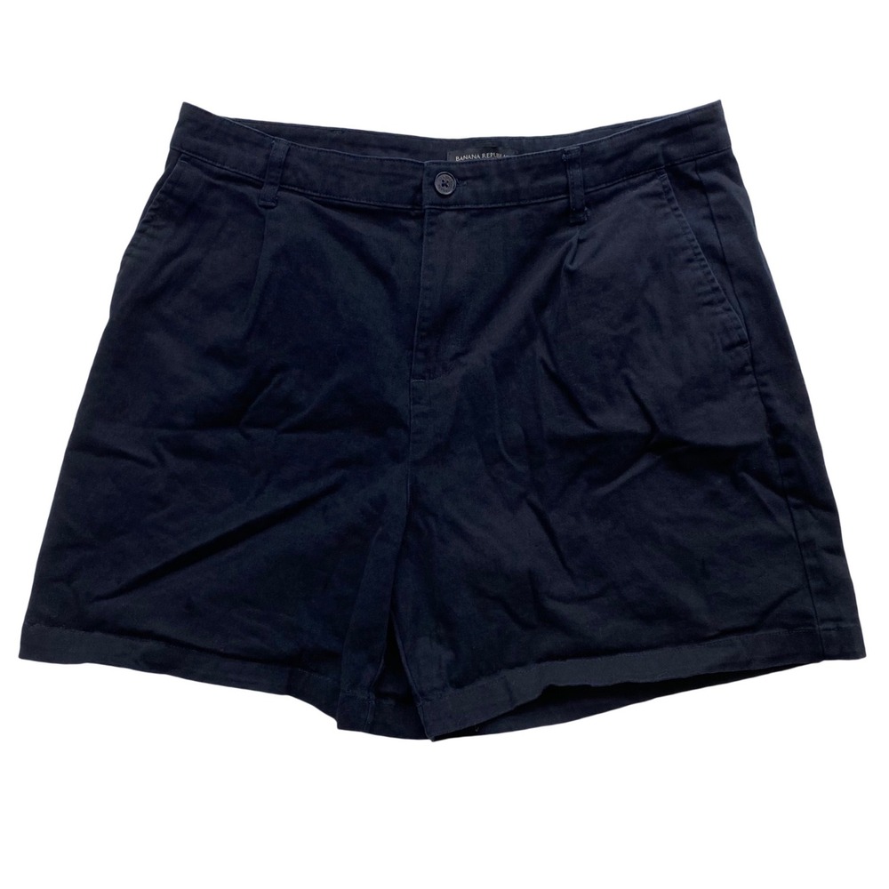 Banana Republic Pleated Chino Shorts Womens 14 Black High Rise Stretch Cotton